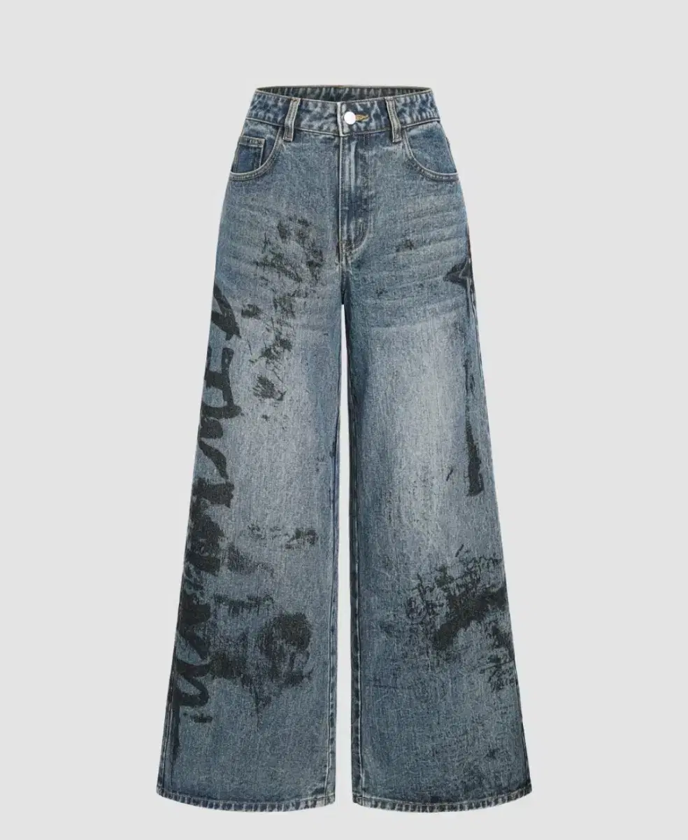 샵사이다 Mid Waist Splash Ink Wide Leg Jeans